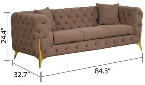 Williamspace 3 Pieces Mid-century Modern Buckle Fabric Living Room Sofa Set Sectional