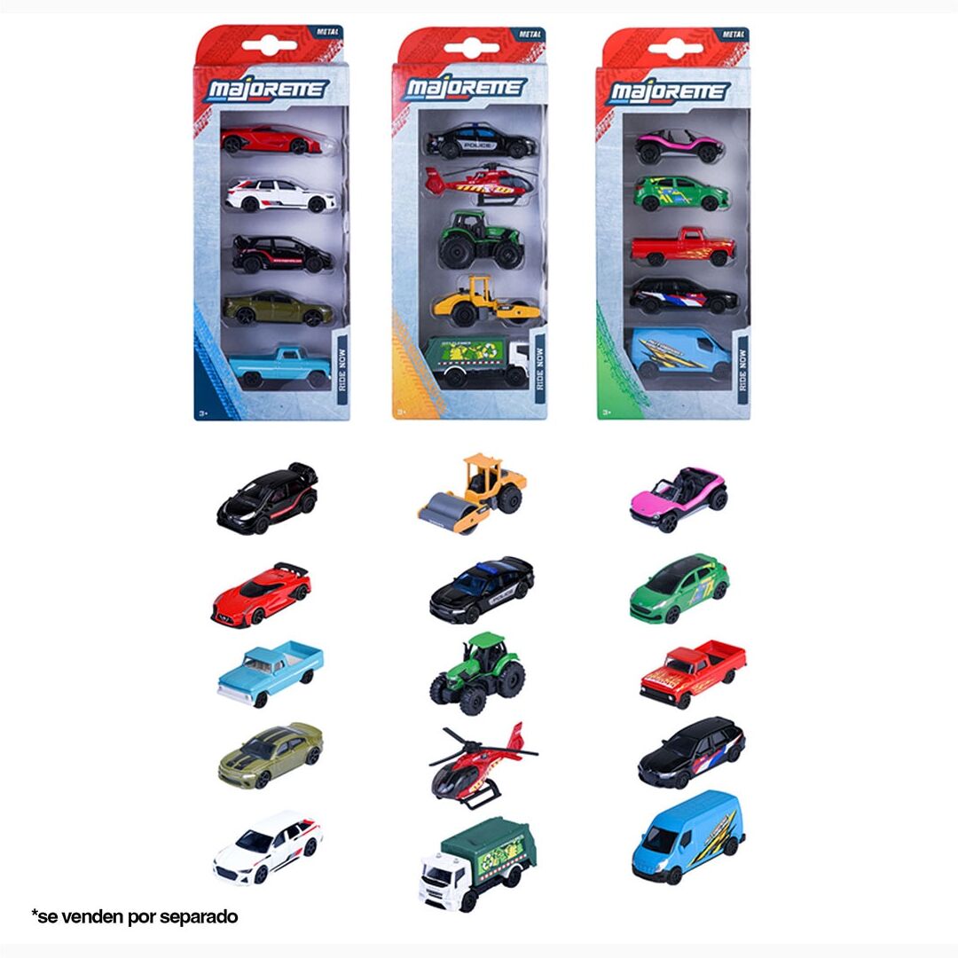 Majorette Blister con 5 vehículos de metal 1:64. 7,5 cm Street Cars, Surt 3. modelos surtidos.