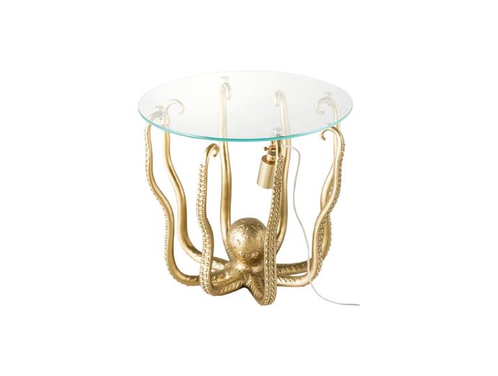 Design Beistelltisch „Wildlife Octopus“ mit integrierter Lampe Gold, Transparent Invicta Interiors