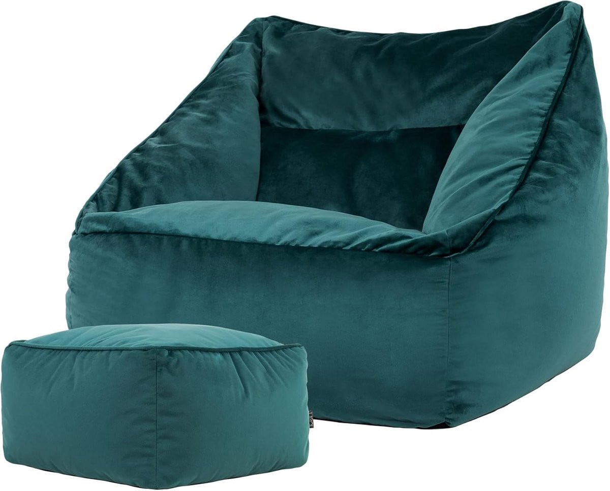 Stijlvolle Teal Groene Velvet Zitzak met Hocker voor Volwassenen