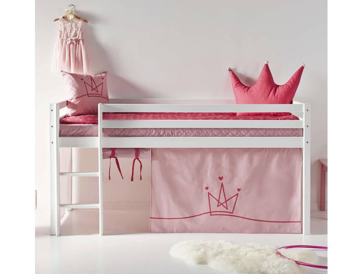 Hochbett HOPPEKIDS ECO Dream, Kinderbett, Spielbett, Halbhohes Bett aus Massivholz , rosa (weiß, prinzessin rosa), B:101cm H:105cm L:208cm, Kinderbett: 100% Massivholz: Nordische Kiefer, Vorhang: 100% Baumwolle, Matratzenbezug 100% Baumwolle, Matratze: Schaum, Hochbetten, Hochbett, inkl. Vorhang-Set Creator, Bettgrösse & Matratze wählbar