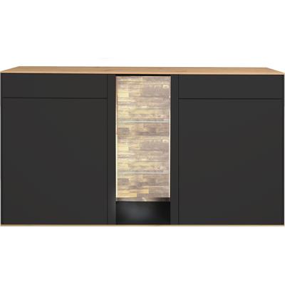 Kommode MÄUSBACHER, schwarz (anthrazit matt lack, asteiche), B:159cm H:90cm T:42cm, Sideboards, Kommode, Faro Sideboard B 159 cm, inkl. Beleuchtung, Push to open Funktion