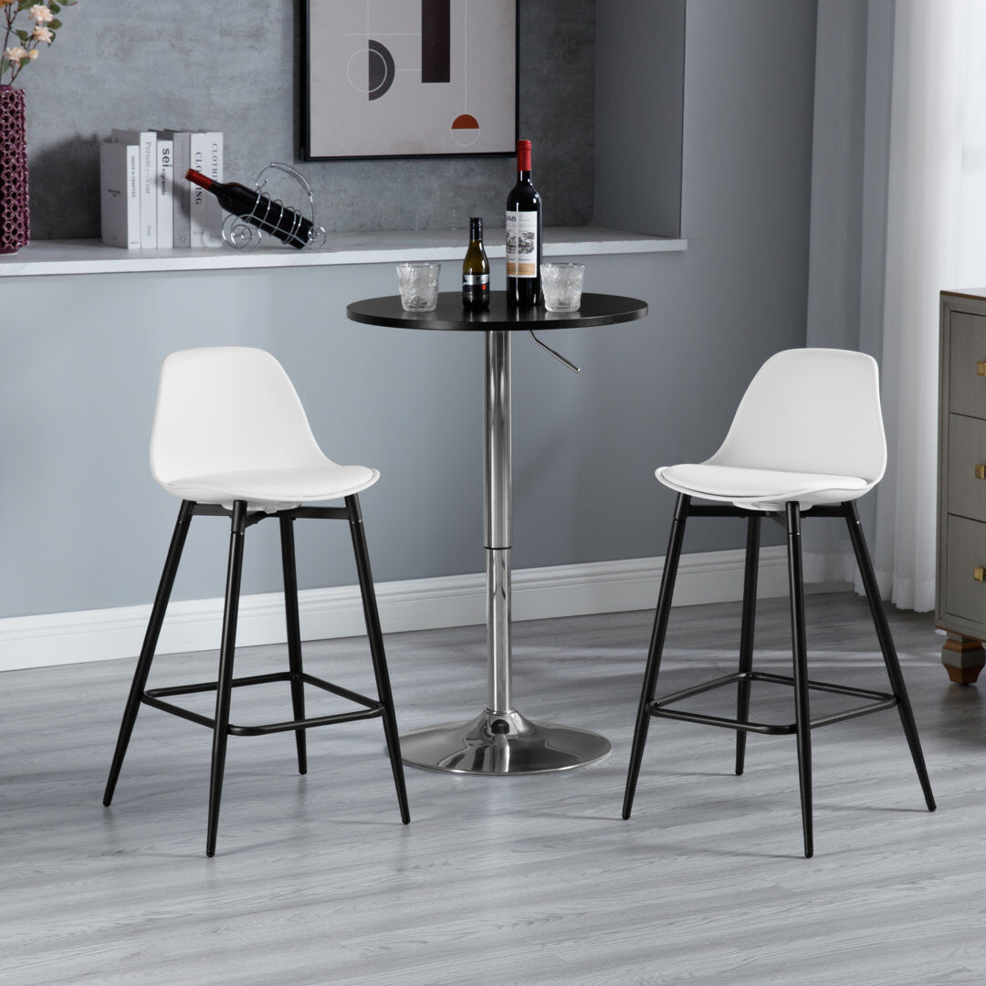 Brayden Studio Bar Stools, Breakfast Bar Stools, Kitchen Stools with Back, with Cushioned PP Seat and Metal Frame w White Polypropylene 2
