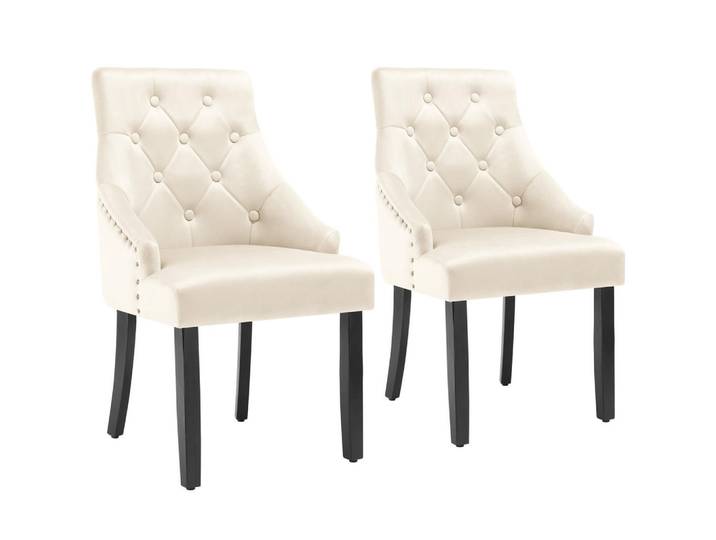 tectake Esszimmerstuhl 2er Set Everdeen,52 x 57 x 91 cm, creme/schwarz, Creme, Schwarz, Holz, Pappel, 52x91x57 cm, Esszimmer, Stühle
