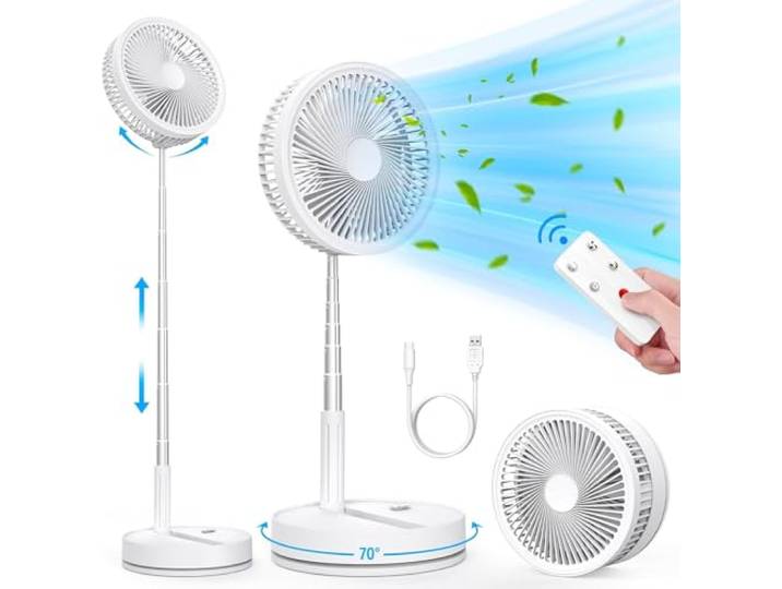 LIPETY - Ventilateur portable pliable oscillant - 21\,8 cm\, batterie rechargeable 8000mAh\, USB-C\, petit ventilateur de table avec télécommande\, ventilateur de table silencieux pour la maison\, la