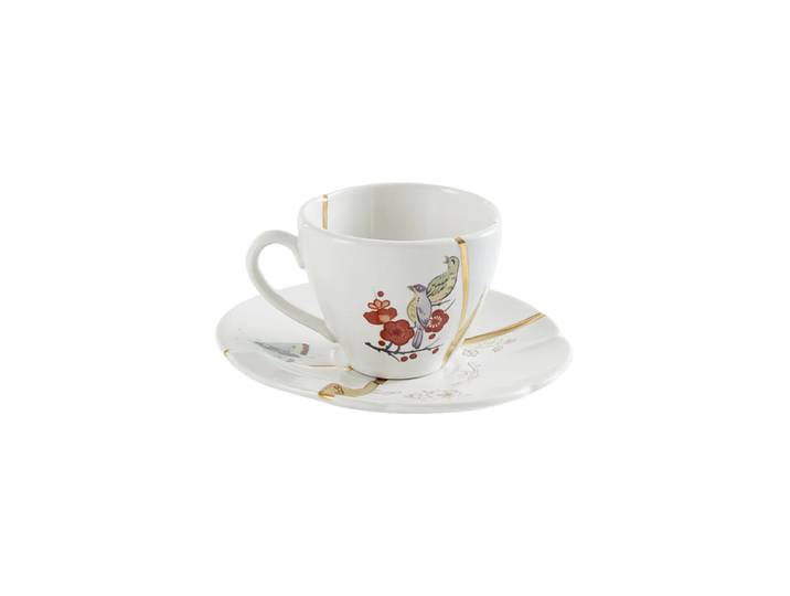 Design Espresso-Set „Kintsugi 01“ aus Porzellan mit Golddekor verziert Multicolor Seletti