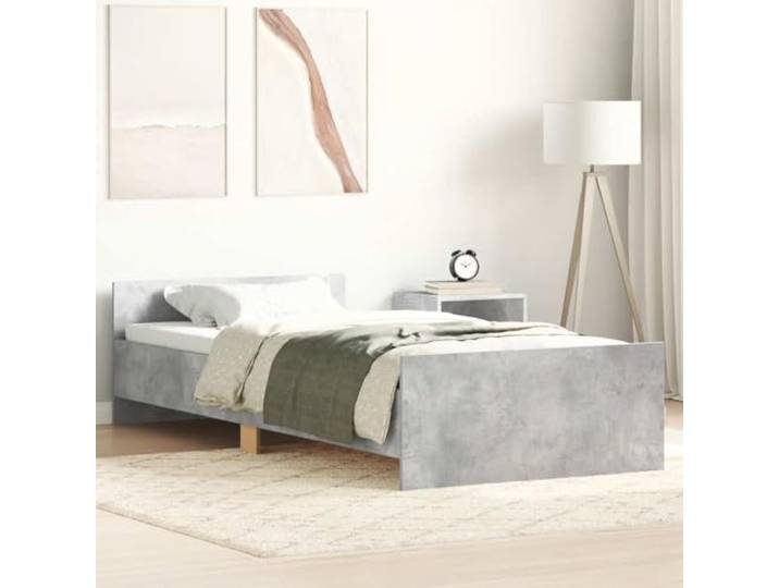 WDGJJFECNMUEHI Holzwerkstoff Bettgestell mit Kopfteil Grau 90x200 cm Bettgestell Betongrau 90x200 cm Holzwerkstoff mit Kopfteil Lattenrost Stabil Massiv Kiefernholz Schlafzimmer Moebel