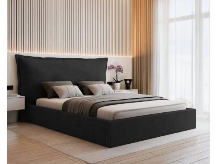 VALLH Bett Sofia modernes Polsterbett Schlafzimmer mit großem Bettkasten – weiches Kopfteil Kissen (Piano 17 Schwarz, 180x220 (Ohne Matratze))