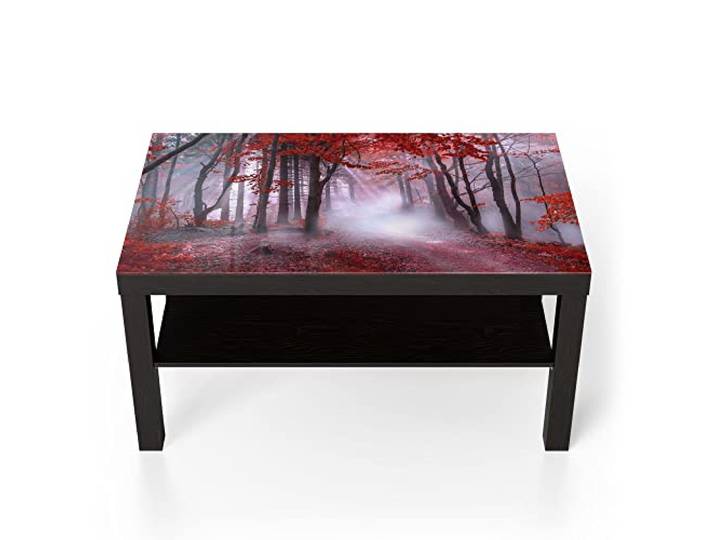DEQORI Glastisch schwarz groß 90x50 cm Motiv Roter Blätterwald ausgefallener Beistelltisch aus Glas Hochglanz Couchtisch fürs Wohnzimmer moderner Couch Tisch mit Design