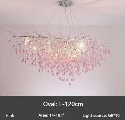 Inspired Finds Modern Crystal Branch Chandelier Pink Blue Teardrop Ceiling Light neutral Light pink L 47.24in