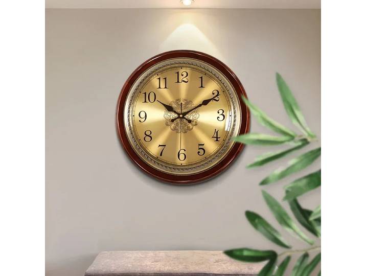 Horloge murale en bois de luxe en métal rétro Style nordique américain or horloges murales silencieuses chambre Shabby Chic salon Horloge cadeau