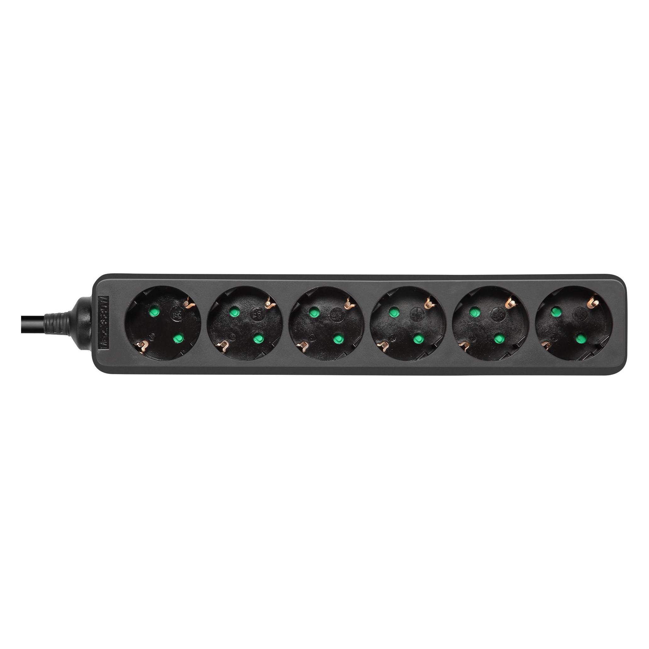 Deltaco GT-0621 power extension 6 AC outlet(s) Indoor Black (3 m, CEE 7/3, CEE 7/7) (GT-0621)