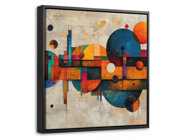 LEINWAND Bilder mit Rahmen - Vintage - Moderne Kunst - Orange - Geometrische Formen - 20x20