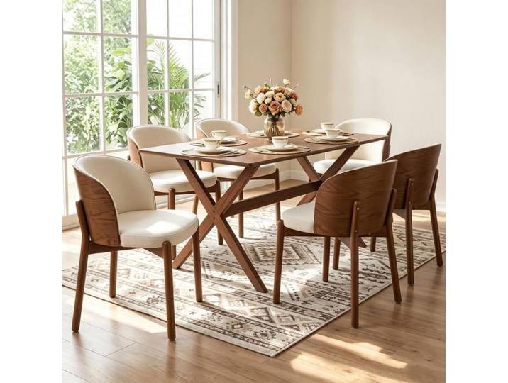 Lot de 6 Chaises de Salle à Manger en Bois Massif Chaises de Cuisine rembourrées Tissu en Lin Placage en Bois Massif de Frêne