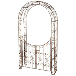 DELUKE Rosenbogen WEIMAR mit Tor 135x41,5x245cm, Metall, Antik-Braun Rankhilfe Rosen Rankgitter Gartendekoration