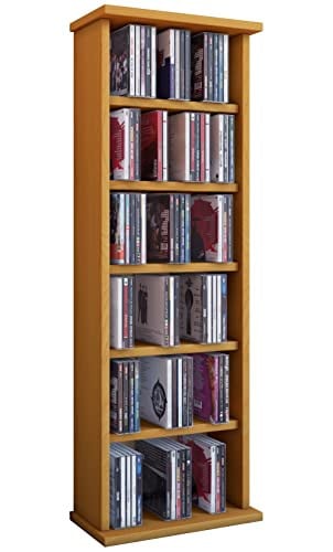 VCM Vostan CD en DVD rek kast in beukenlook met verstelbare planken, B/D/H: 31 x 18 x 92 cm