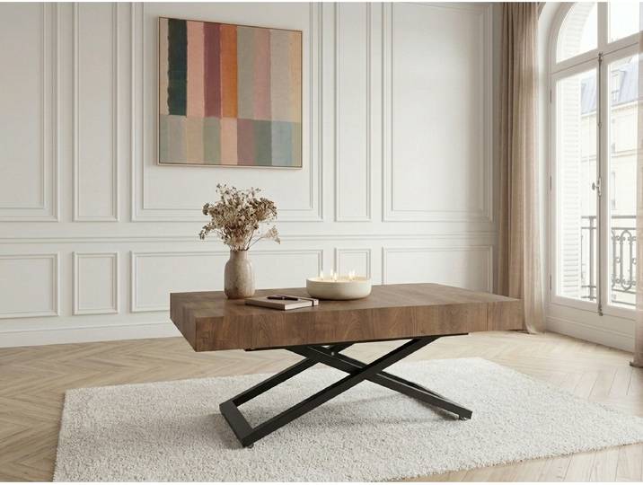 Table basse extensible et relevable ROMY effet bois