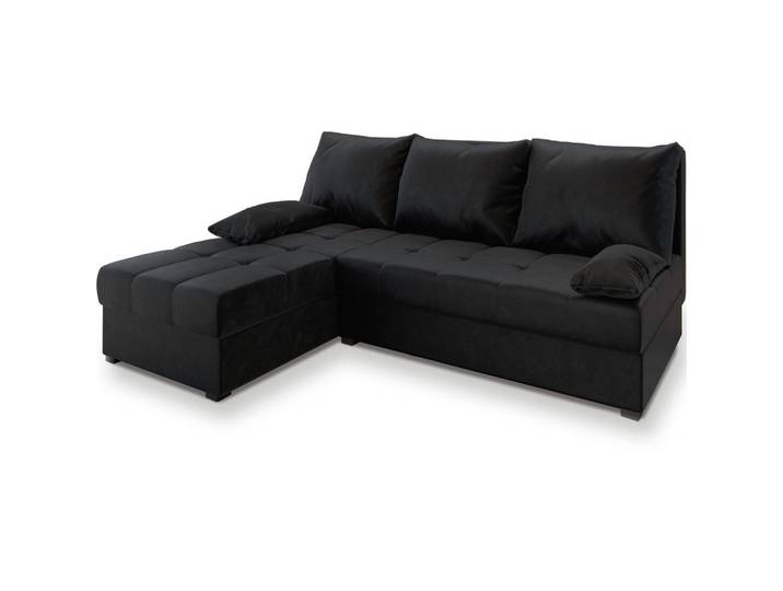 ECKSOFA RITA Schwarz Plüsch-Stoff mit Schlaffunktion