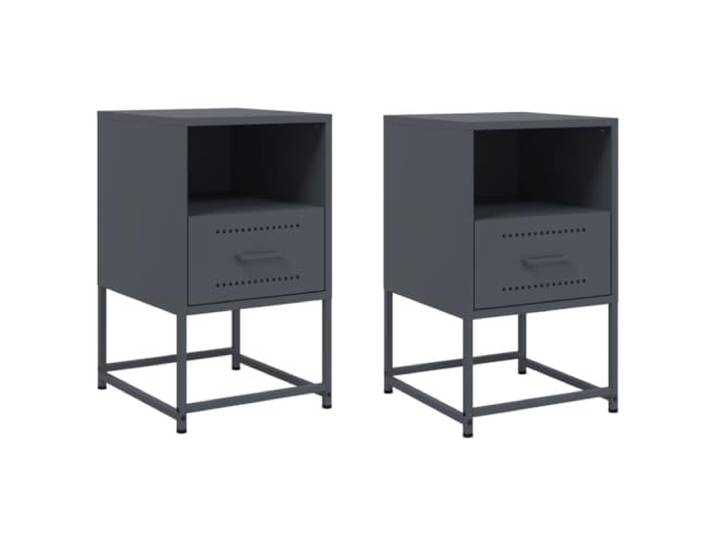 Fisinber Nachttisch 2er Set Anthrazit 36x39x60,5 cm Stahl Beistelltisch Vielseitiger Schubladenschrank im Industrie Design für Schlafzimmer und Wohnzimmer, pflegeleicht und robust