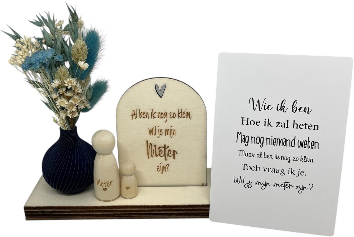 Geschenkbox Wil jij mijn METER zijn? - Blauw - Met droogbloemen - Wie ik ben