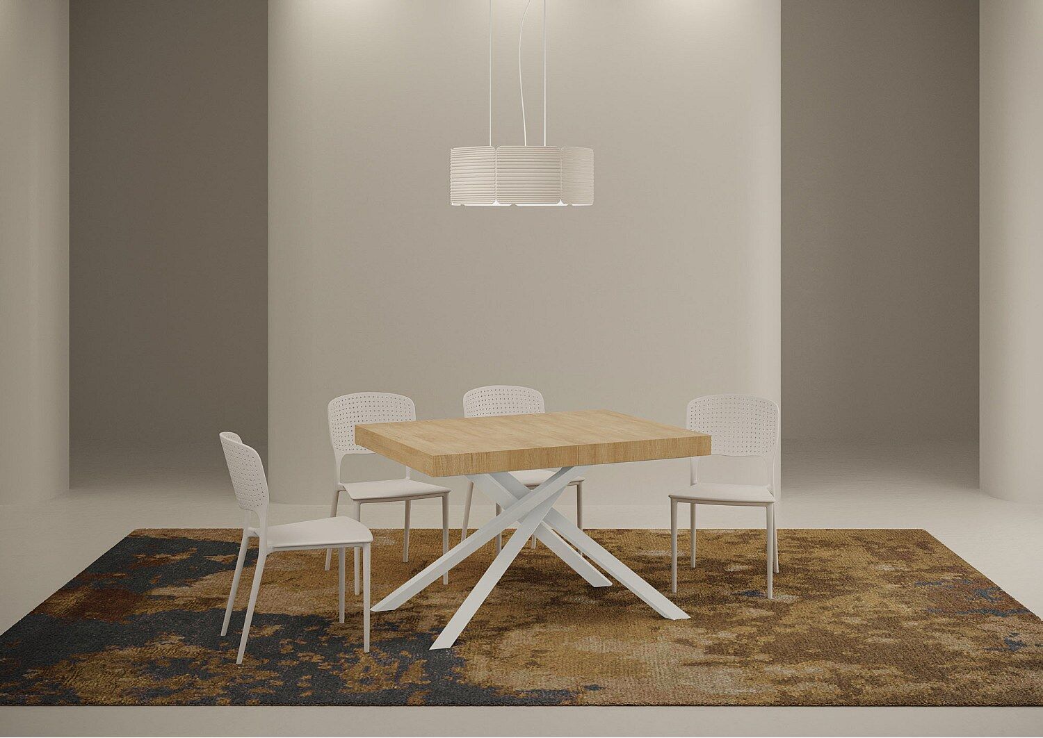 Ityhome Mesa extensible 120/204x80 cm Karida roble natural patas blancas