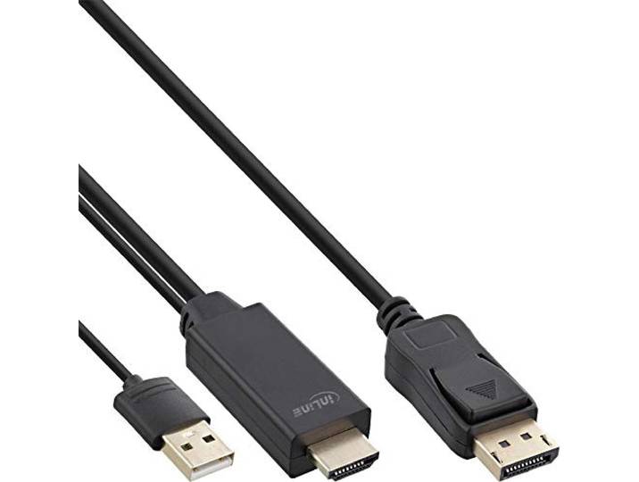 InLine® HDMI naar DisplayPort converter kabel, 4K, zwart/goud, 2m