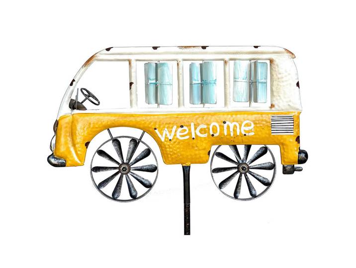 DanDiBo Gartenstecker Metall Bus Auto XL 160 cm Gelb Weiß, 55x160x7 cm, Gartenzubehör