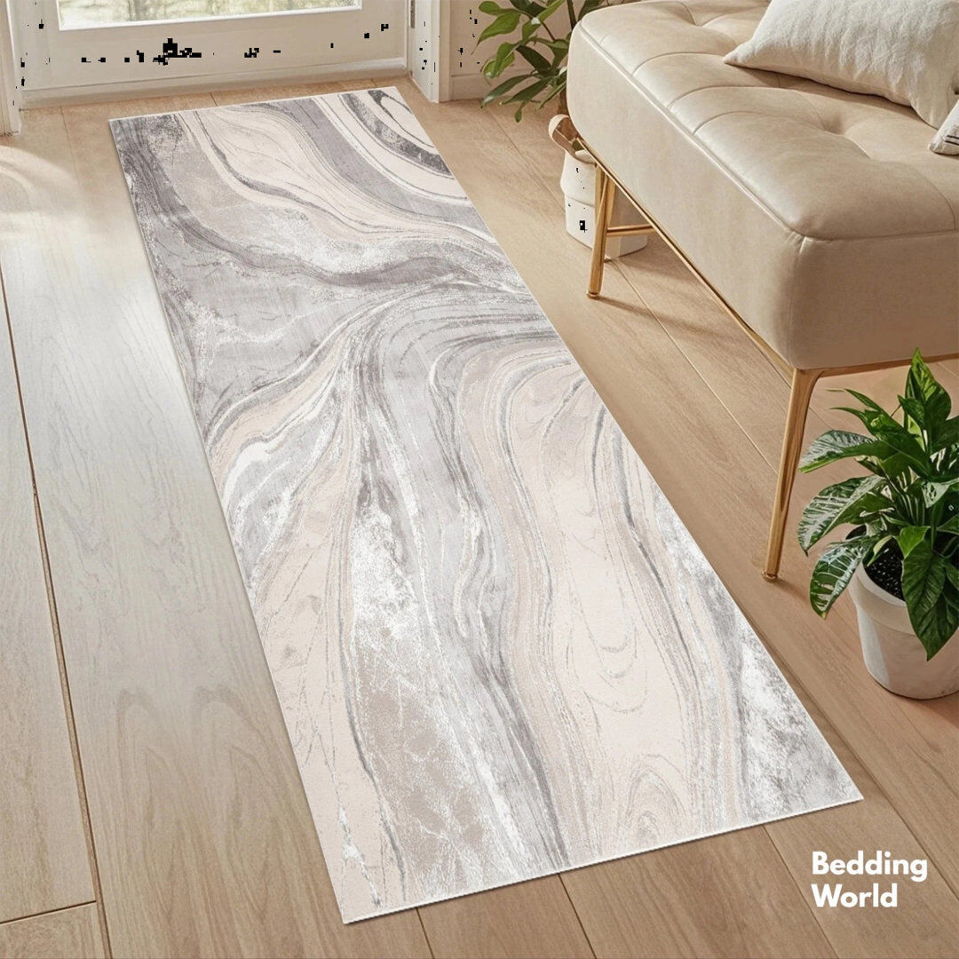 East Urban Home Abstract Flokati Area Rug Beige Runner 60 x 300 cm