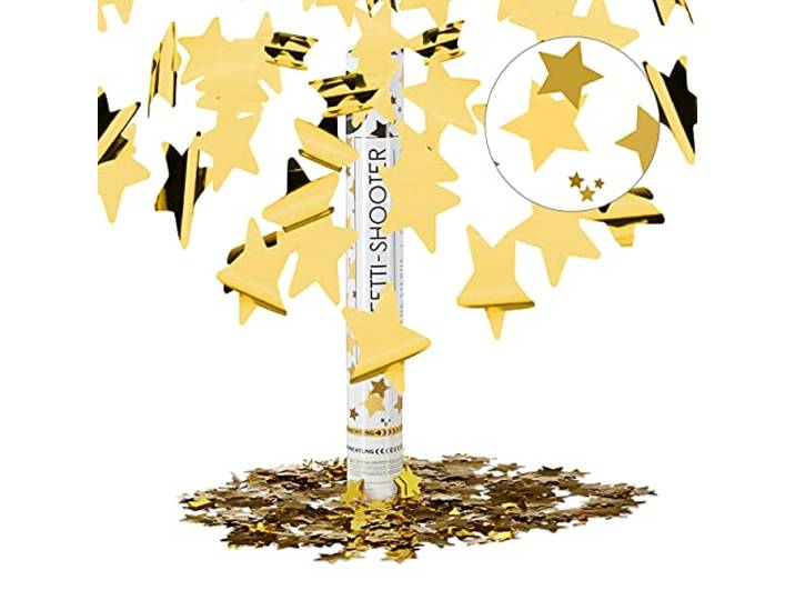 Relaxdays 10021763 Lanceur de confettis canon confettis party popper étoile dorée 40 cm portée 6-8 m\, doré