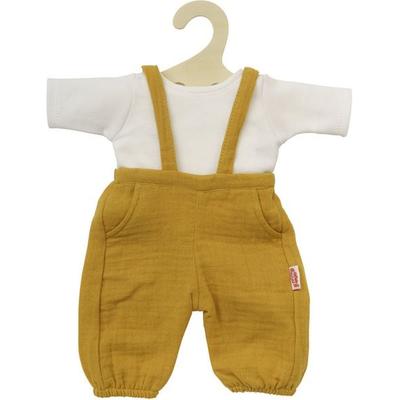 Puppen-Latzhose aus 100 % Bio-Baumwolle, honiggelb, mit weißem T-Shirt, 2-teilig