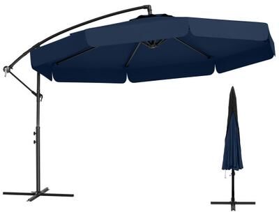 Costway 10 Feet Patio Cantilever Umbrella with Cover Tilt Adjustment and Ruffled Edge-Navy