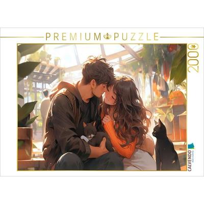 CALVENDO Puzzle Pärchen im Manga Style mit Katzen | 2000 Teile Lege-Größe 90x67cm Foto-Puzzle für glückliche Stunden