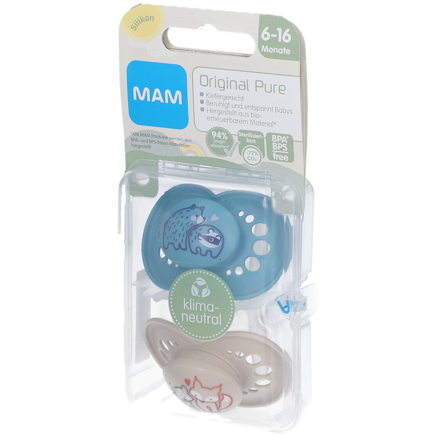 MAM Original Pure Siliconen Fopspeen Blauw - Ecru 6-16 Maanden 2 St Sauger