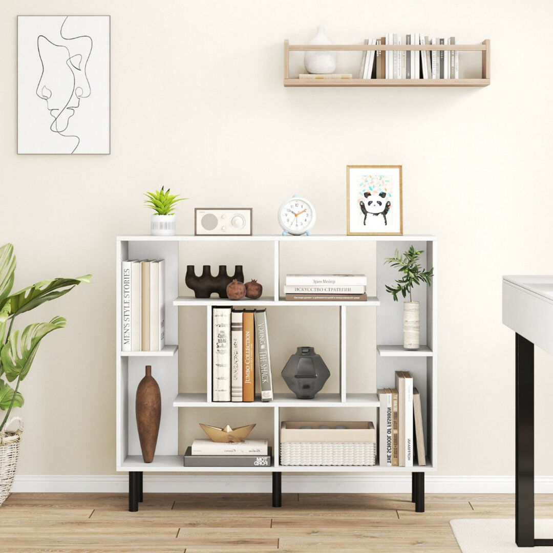 Metro Open Bookshelf Modern Geometric Bookcase White 75cm H X 90cm W X 22cm D