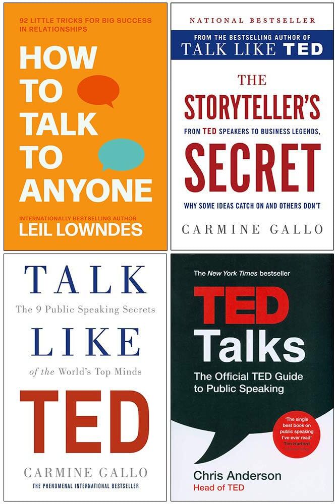 HarperElement/Macmillan/Hodder and Stoughton How to Talk to Anyone, The Storyteller's Secret (HARDBACK), Talk Like TED, TED Talks 4 Books Collection Set
