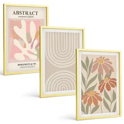 BILDER SET 3er Set - 40x60 cm Goldrahmen - Abstrakte Pflanzenformen
