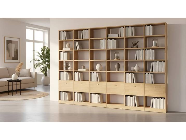 Bibliothèque large - Adaptez le design qui vous plaît en quelques minutes Chêne Naturel huilé