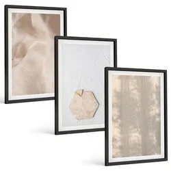 BILDER SET 3er Set - 40x60 cm Schwarzer Rahmen - Subtile Texturen, Boho-Natur