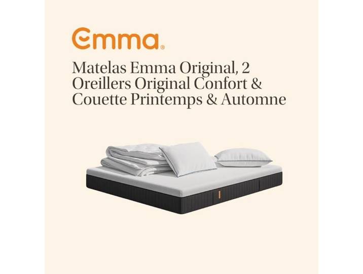 EMMA Pack Matelas Emma Original 140x190 + 2 Oreillers Emma Original Confort + Couette Printemps & Automne Emma