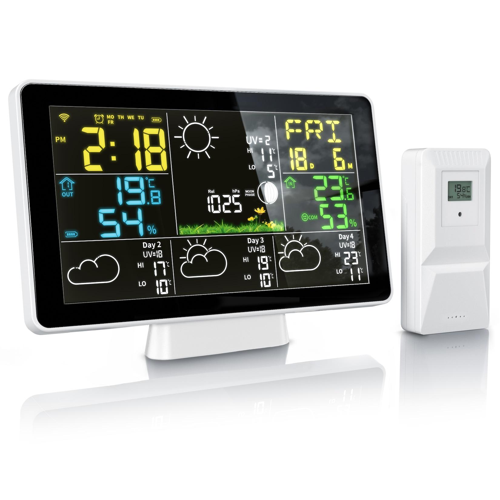 Brandson Funk-Wetterstation mit Außensensor, App-Anbindung, Barometer, Prognose, UV, Mondphasen, Wecker