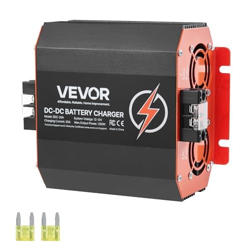 VEVOR 12V 20A DC naar DC acculader, 250W, slimme meertraps lader voor loodzuur, lithium, AGM, gel en natte accu's, zwart