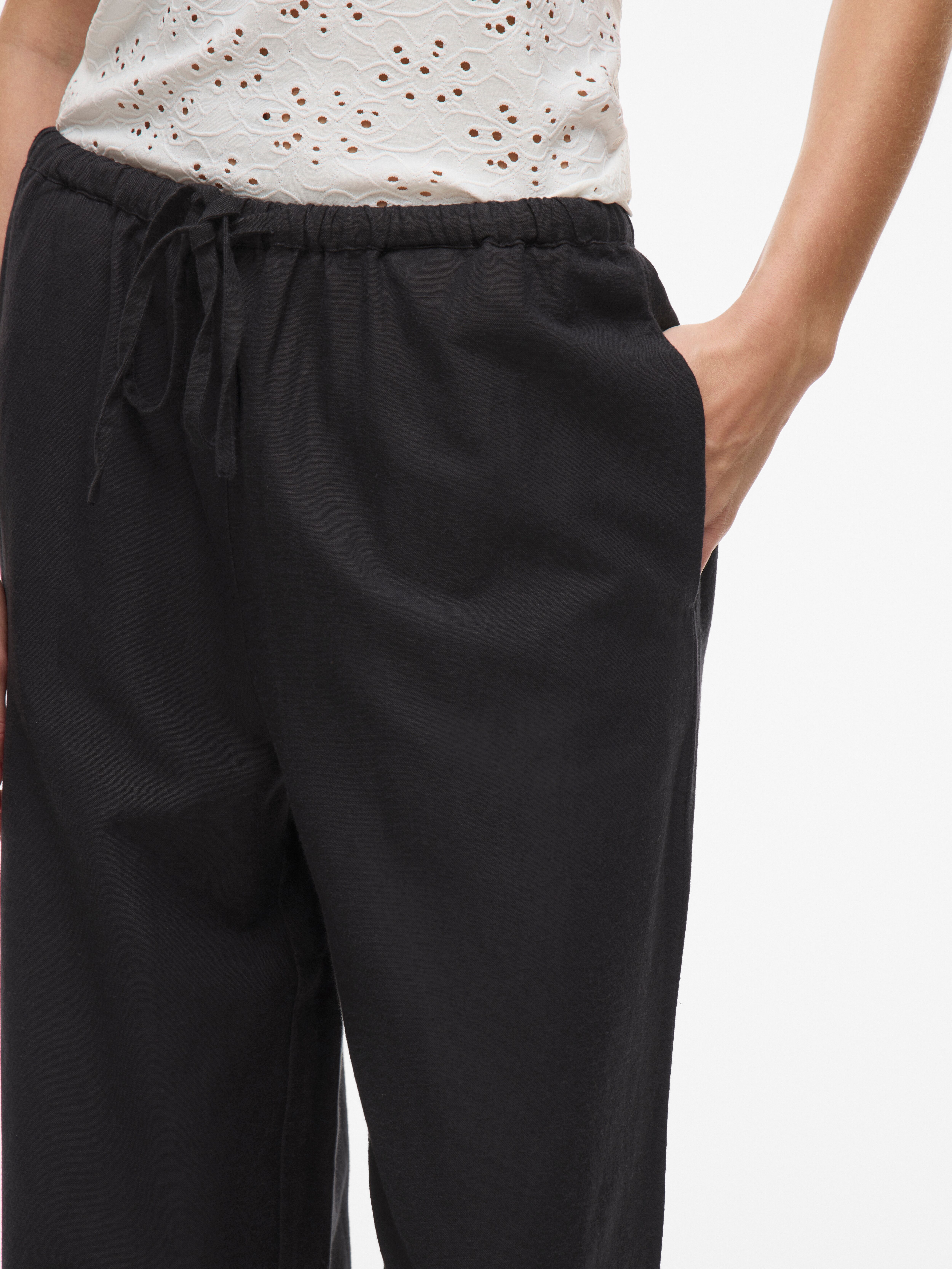 Schlupfhose VILA "VIPRISILLA RW PANTS - NOOS", Damen, Gr. 40, N-Gr, schwarz (schwarz beauty), Web, Obermaterial: 50% Viskose, 40% Baumwolle, 10% Leinen, unifarben, loose fit knöchellang, Hosen Schlupfhose, Sommerhose, mit Leinen schwarz beauty 40, N-Gr