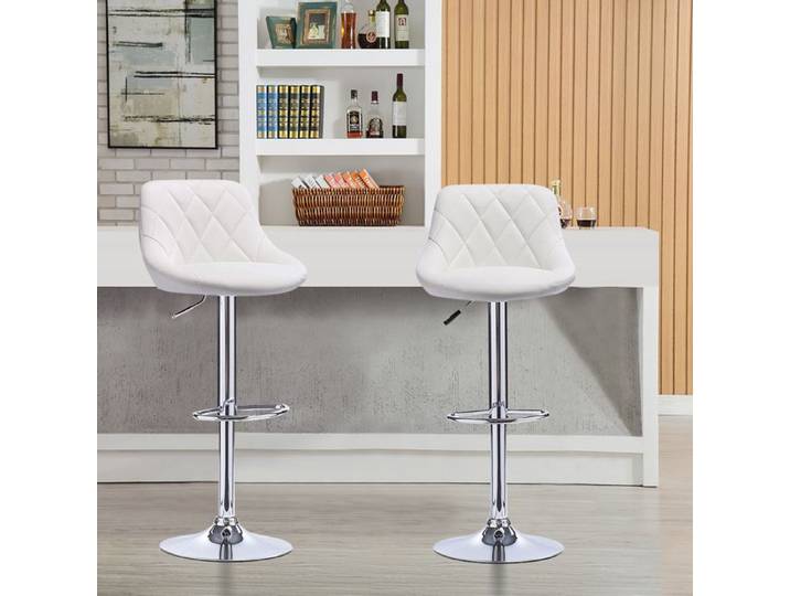 SUPFINE Tabourets de Bar 2pcs Réglables en Hauteur en PU Siège Pivotant à 360° Chaises de Cuisine pour Bar Comptoir Blanc