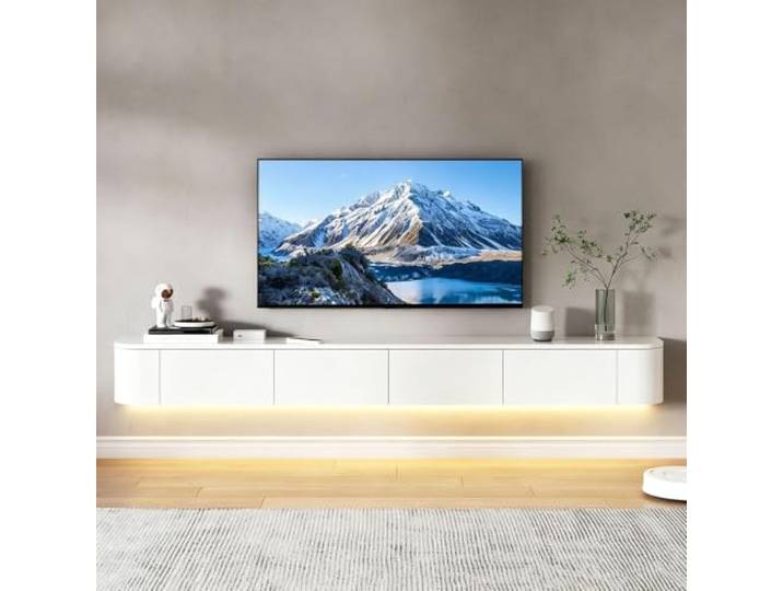 SZKTHD Schwebendes TV-Möbel Zur Wandmontage Verfügt über eine seitlich zu öffnende Tür für Stauraum und eine Kabeleinführung. TV-Medienkonsole(White-A,160*20*30cm)