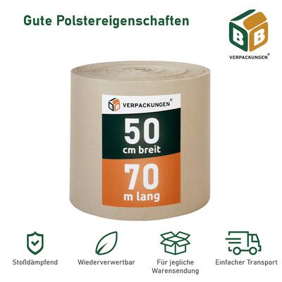 BB-Verpackungen GmbH 1 x Rollenwellpappe (0,5 x 70 m) Wellkarton Füllmaterial Polster Schutz Rollwellpappe BB-Verpackungen