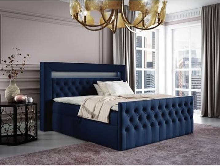 Fun Möbel Boxspringbett Schlafzimmerbett Ernesto Nr.1 (Blau, 120x200cm)