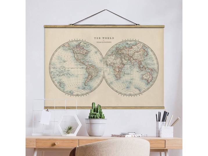 Tableau déco Les deux hémisphères Tissu Beige 50 x 34cm