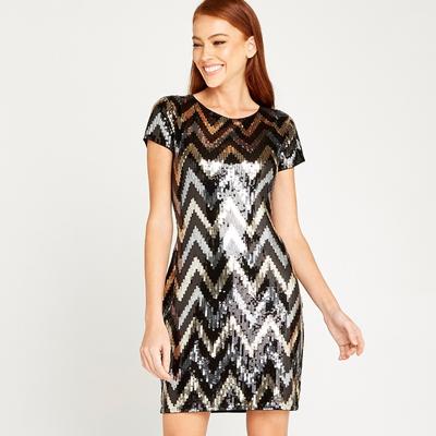 Partykleid APRICOT "Chevron Dress", Damen, Gr. S (36), gewebt, bunt (schwarz), gewebt, , Elegant, normal, Rundhals, Kleider Partykleid, mit Pailletten