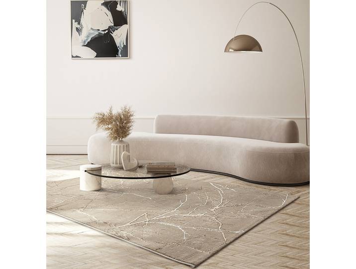 Teppich THE CARPET Mila , beige, B:120cm H:8mm L:170cm, Polyester, Teppiche, Teppich, moderner Wohnzimmer Teppich elegant glänzender Flor