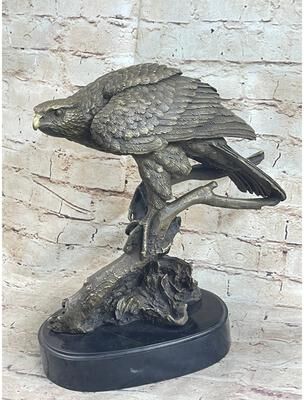 Bronzhaus Signed Barye American Eagle On A Tree Branch Bronze Marble Figurine Art Figure